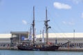 The Spanish Tall ship Atyla moored in the port of Genoa, Italy