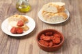 Spanish tapa chorizo al vino Royalty Free Stock Photo