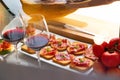 Spanish tapas with cured ham, cheese and red wine Royalty Free Stock Photo