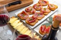 Spanish tapas with cured ham, cheese and red wine Royalty Free Stock Photo