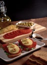 Spanish tapas with pepperoni provolone cheese olives