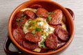 Spanish tapas with potatoes and Chorizo