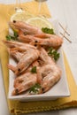 Spanish tapas. Shrimps in salt. Gambas saladas. Royalty Free Stock Photo