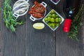 Spanish tapas on table from above Royalty Free Stock Photo