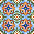 Spanish tile seamless pattern. Watercolor painting