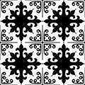 Spanish tiles pattern, Moroccan and Portuguese tile seamless design in black and white - Azulejo Royalty Free Stock Photo