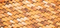 Spanish Tiles for roof. Red roof tiles on house as background image. Shingles roofing surface tiles overlay pattern Royalty Free Stock Photo