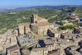 Spanish town Ujue Uxue in Basque fortified church in Navarre, Spain