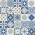 Spanish traditional blue ceramic pattern square tiles for kitchen and bathroom decoration Royalty Free Stock Photo