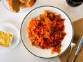 Lazos con tomate, spanish pasta in tomato sauce