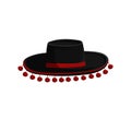 Spanish traditional hat template. Black sombrero with red beads