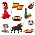 Spanish traditional symbols and objects. Vector illustration on white background. Royalty Free Stock Photo