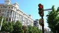 Spanish traffic light sign change colors at ntersection street Zaragoza