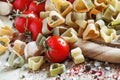 Spanish tricolor pasta corazones in the shape of hearts, cherry