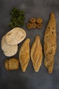 Spanish varied bakery products on grey Royalty Free Stock Photo