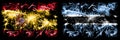 Spanish vs Botswana, Botswanan New Year celebration sparkling fireworks flags concept background. Combination of two abstract