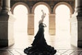 Spanish woman dancing flamenco dance in a beautiful monumental place Royalty Free Stock Photo