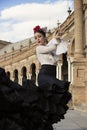 Spanish woman dancing flamenco dance in a beautiful monumental place Royalty Free Stock Photo