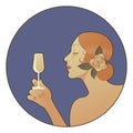 Spanish woman holding a glass of white wine. Vector illustration. Good for labels or packaging.