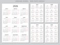2026, 2027, 2028, 2029, 2030 spanish year calendars. Printable vector illustration set for Spain Royalty Free Stock Photo
