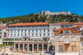 Spanjola fortress viewed behind loggia in Hvar, Croatia Royalty Free Stock Photo