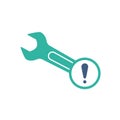 Spanner icon with exclamation mark. Spanner icon and alert, error, alarm, danger symbol