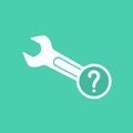 Spanner icon with question mark. Spanner icon and help, how to, info, query symbol Royalty Free Stock Photo