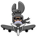 Spanner mechanical device mascot costume riding a plane