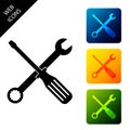 Spanner and screwdriver tools icon isolated. Service tool symbol. Set icons colorful square buttons