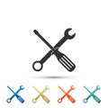 Spanner and screwdriver tools icon isolated on white background. Service tool symbol. Set elements in colored icons Royalty Free Stock Photo