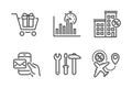 Spanner tool, Shopping cart and Messenger mail icons set. Loan house, Report timer and Flight sale signs. Vector