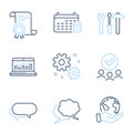 Spanner tool, Work and Speech bubble icons set. Messenger, Web analytics and Calendar signs. Vector