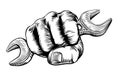 Spanner Woodcut Fist Hand Royalty Free Stock Photo