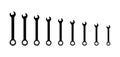 Spanner wrench icon set. Vector hand wrench spanner mechanical repair workshop key symbol tool service.