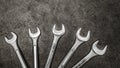 Spanners on concrete background, Wrench tools Royalty Free Stock Photo