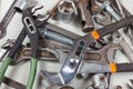 Spanners, nuts, bolts and nuts for mechanical work closeup