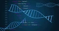 Spanning light-blue DNA helix models across digital gradient canvas, with HTML code snippets Royalty Free Stock Photo