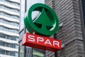 Spar logo sign at a store. groceries shop fresh products at supermarket prices.