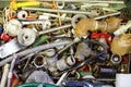 Spare parts for plumbing: pipes, bolts, nuts, adapters, cranes Royalty Free Stock Photo