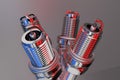 Spare parts spark plugs on white background for car and motorcycle. 3D rendering Royalty Free Stock Photo