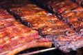 Spare ribs on grill - smoked pork ribs Royalty Free Stock Photo