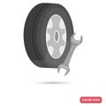 Spare wheel and wrench color flat icon