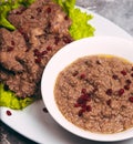 Spareribs steamed in a black bean sauce.