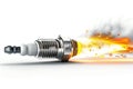 A spark plug igniting on a white background. Generative AI. Royalty Free Stock Photo