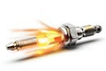 A spark plug igniting on a white background. Generative AI. Royalty Free Stock Photo