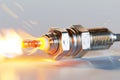 A spark plug igniting on a white background. Generative AI. Royalty Free Stock Photo