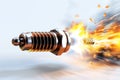 A spark plug igniting on a white background. Generative AI. Royalty Free Stock Photo