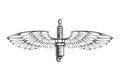 Spark plug with wings, car service logo, engine symbol