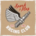 Spark plug with wings and text vintage poster Royalty Free Stock Photo