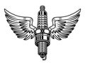 Spark plug with wings vector illustration in monochrome style isolated on white background Royalty Free Stock Photo